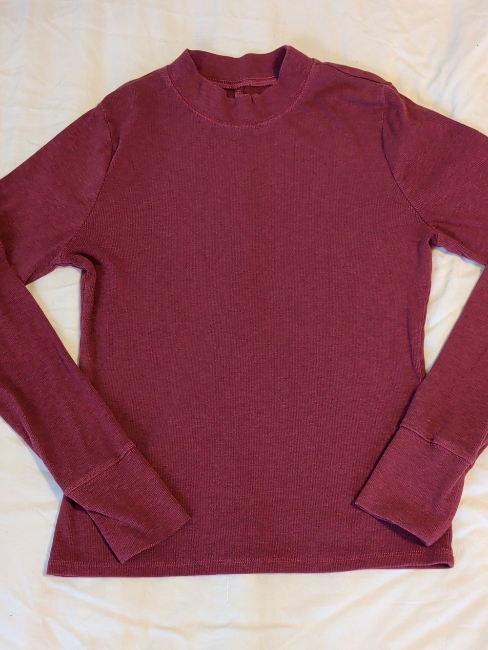 GAP Women's Long Sleeve Ribbed Shirt - Maroon - Size Medium - Fitted